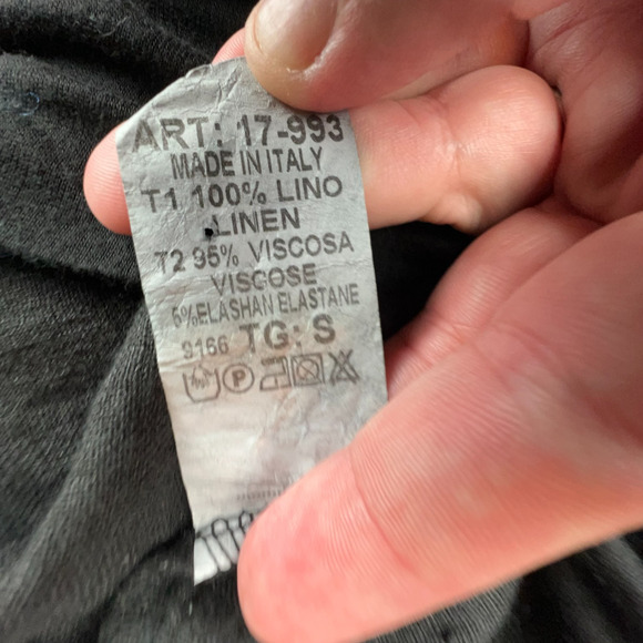 Grey Violet Pants Small Gray Linen Stretch Waist Italy Made Minimalist - Picture 4 of 4